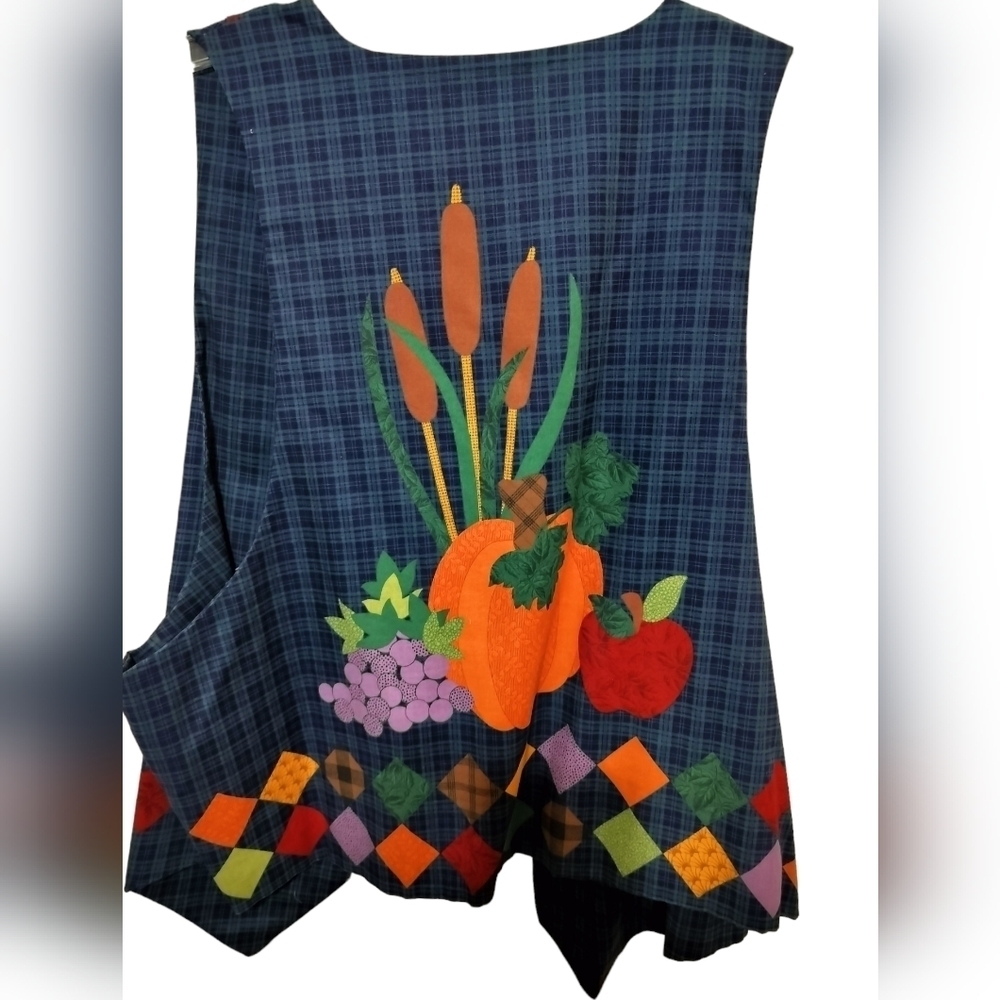 (1525) Vintage 90's Handmade Fall Harvest Plaid Vest - Picture 8 of 8